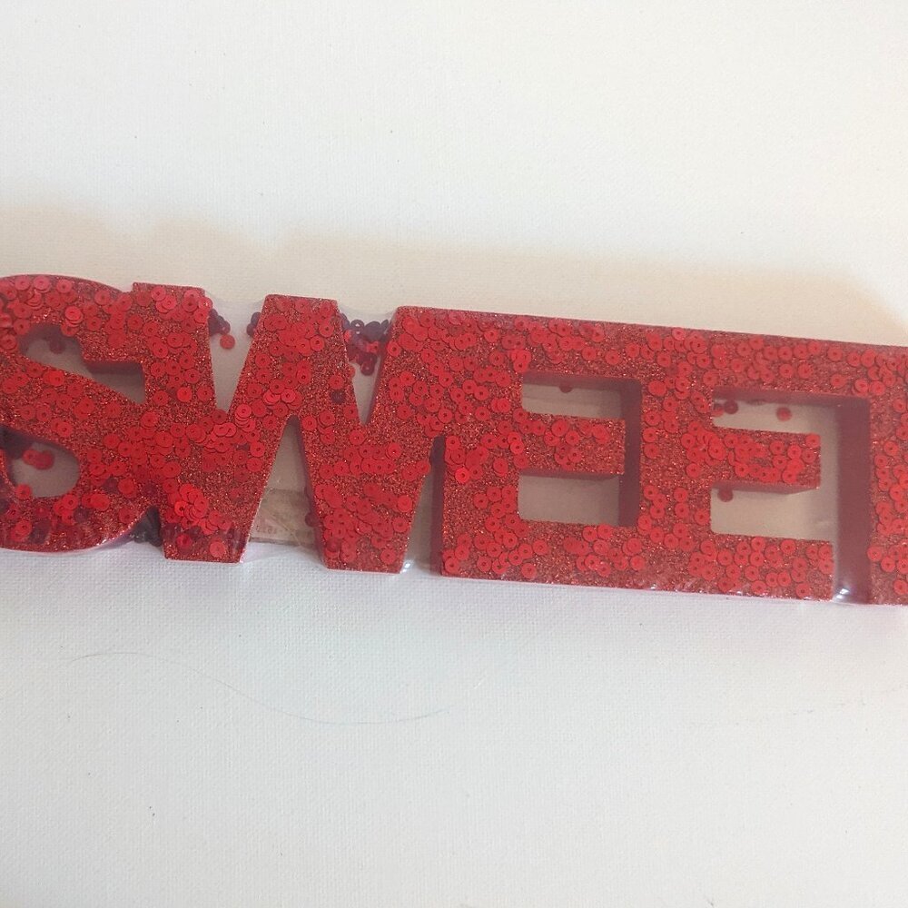 NWT Red Sequin Glitter Sweet Sign Block Letters Home Decor Blingy Christmas Gift